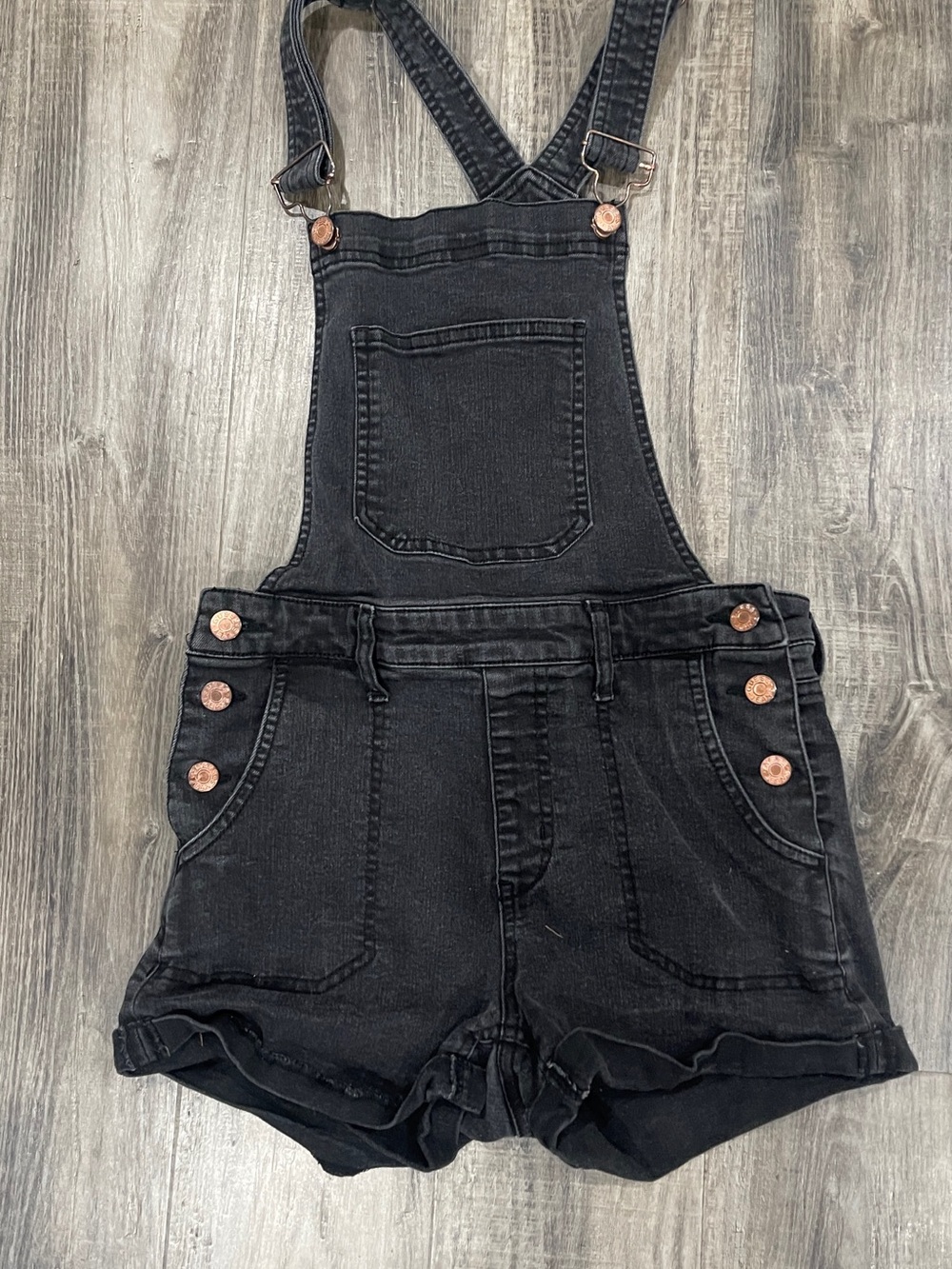 Guess Black Denim Short Overalls